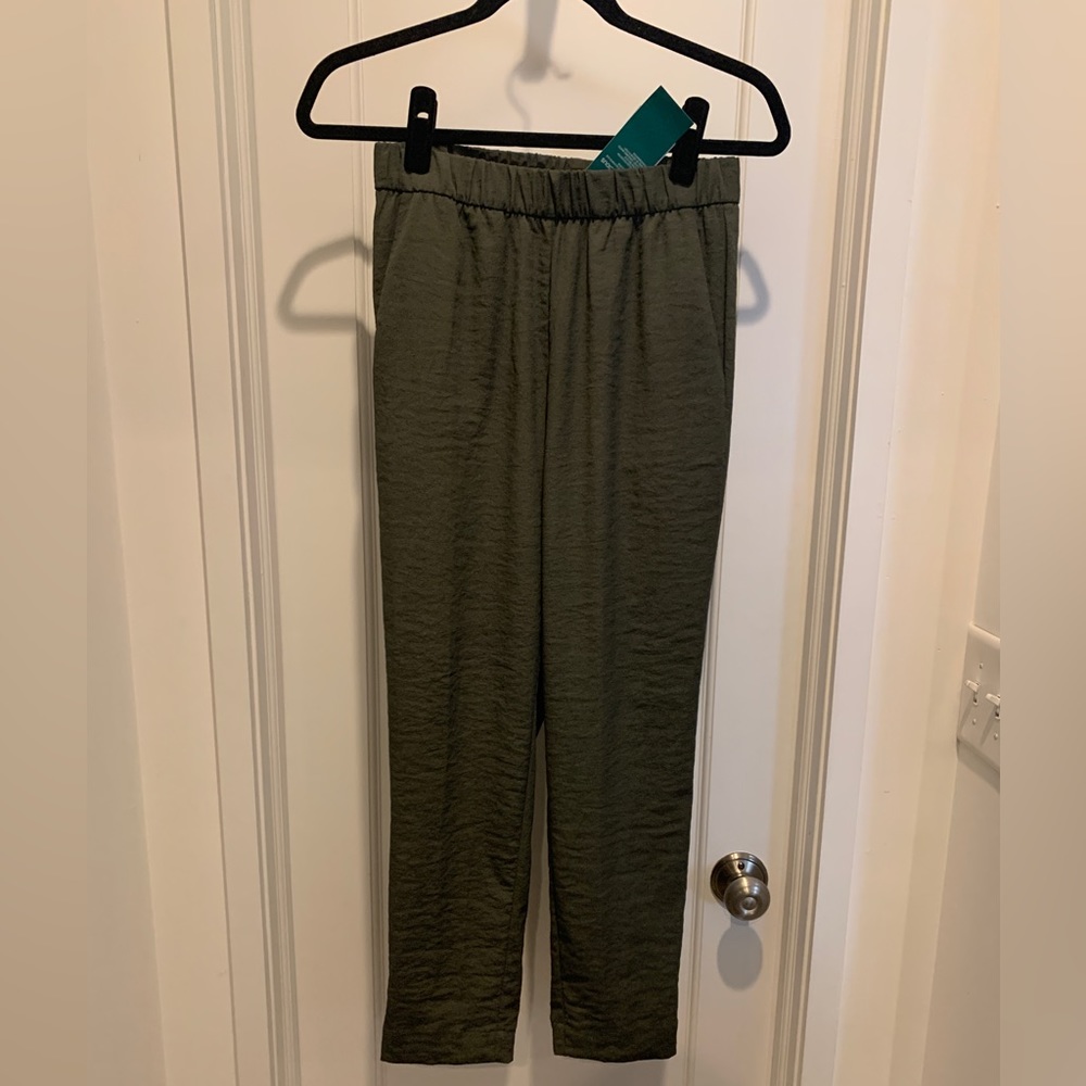 H&M Olive Green Silky Crepe High Waist Pants